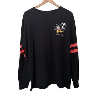 Disney 100 Anniversary Mickey Mouse Black Long Sleeve Shirt with Red Stripes
